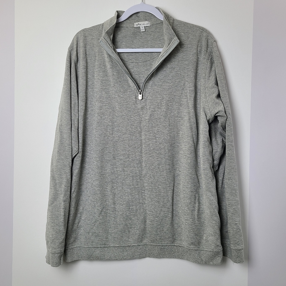 Peter Millar men's gray 1/4 zip long sleeve pullover sweater, Sz  XL (PTP 25")